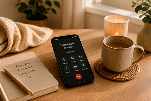 Acompañamiento emocional por teléfono, videollamada o mensajes de texto
